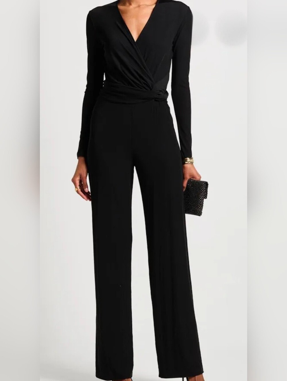 Tom Ford Black Surplice-Wrap Wide-Leg Jumpsuit EU 40 Made in Italy Runway Style